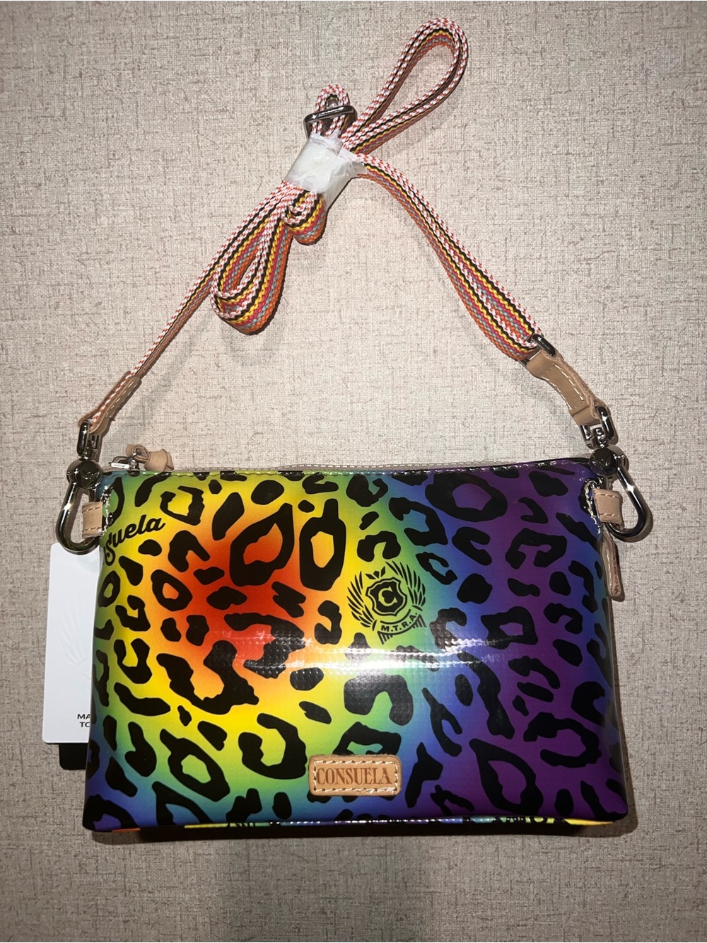 Consuela Rainbow Leopard Print Crossbody - Yellow Orange Green Blue Purple